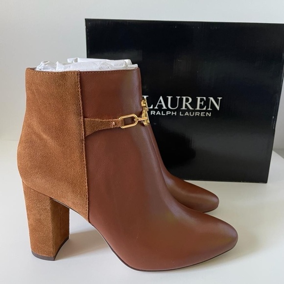 Nib Ralph Lauren Meredith Bootie Leather Booties in Deep Saddle Tan /Whiskey - Picture 7 of 14